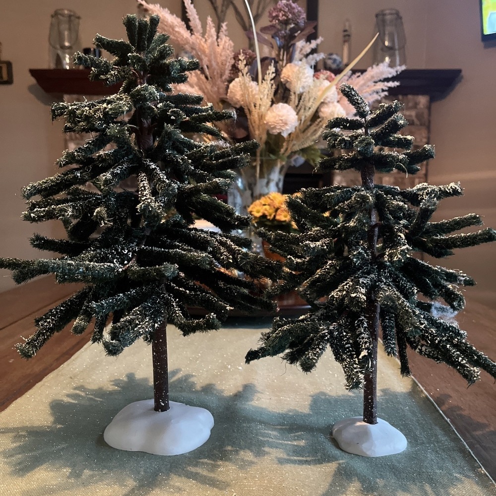 Dept 56 Large Frosted Hemlock Trees Village Accessories 12" & 14" No Box~52638
